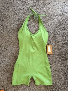 TEAL Women's Lime Green Halter Bodysuit Romper